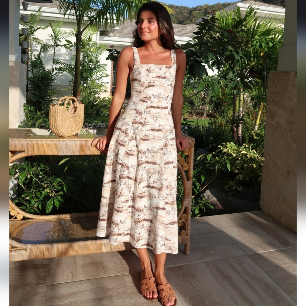 Abercrombie & Fitch Cream and Brown Midi Dress
